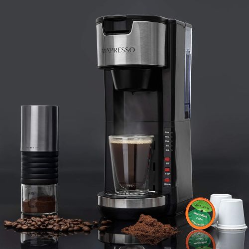  Mixpresso Single Serve 2 in 1 Coffee Brewer K-Cup Pods Compatible & Ground Coffee,Compact Coffee Maker Single Serve With 30 oz Detachable Reservoir, 5 Brew Size and Adjustable Drip