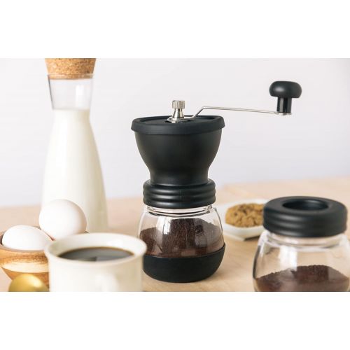  Manual Coffee Grinder Set, Hand Coffee Mill With Conical Ceramic Burr Two Glass Jars And Soft Brush For Coffee Beans & Spices by Mixpresso