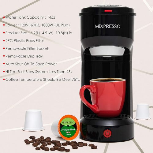  [아마존베스트]Mixpresso Original Design 2 in 1 Coffee Brewer K-Cup Pods Compatible & Ground Coffee, Personal Coffee Brewer Machine,Compact Size Mini Coffee Maker, Quick Brew Technology (14 oz) (