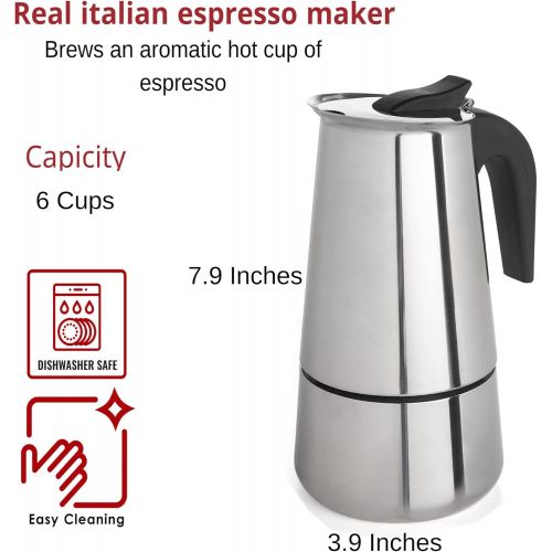  Mixpresso 6 Cup Coffee Maker Stovetop Espresso Coffee Maker, Moka Coffee Pot with Coffee Percolator Design, Stainless Steel stovetop espresso maker, Italian Coffee Maker (300ml/10o
