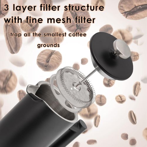  Mixpresso Stainless Steel French Press Coffee Maker 27 Oz 800L Double Wall Metal Insulation Coffee Press &Tea Brewer Easy Clean, And Easy Press, Strong Quality Coffee Press (Black)