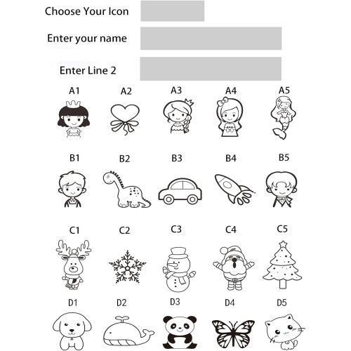  [아마존베스트]MiyaCstm Stampers for Kids Self-Ink, Art Supplies, Personalized Gifts, 2 Rabbit Color Designs 20 Icons and 7 Fonts