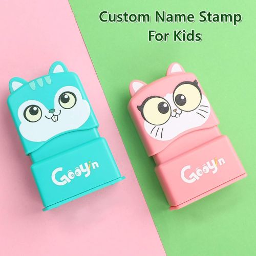  [아마존베스트]MiyaCstm Stampers for Kids Self-Ink, Art Supplies, Personalized Gifts, 2 Rabbit Color Designs 20 Icons and 7 Fonts