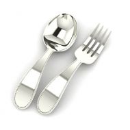 [아마존베스트]Miza Sterling Beaded Silver Baby Spoon & Fork Set