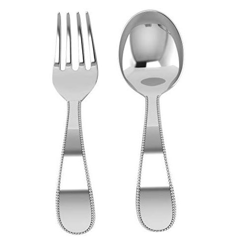  [아마존베스트]Miza Sterling Beaded Silver Baby Spoon & Fork Set