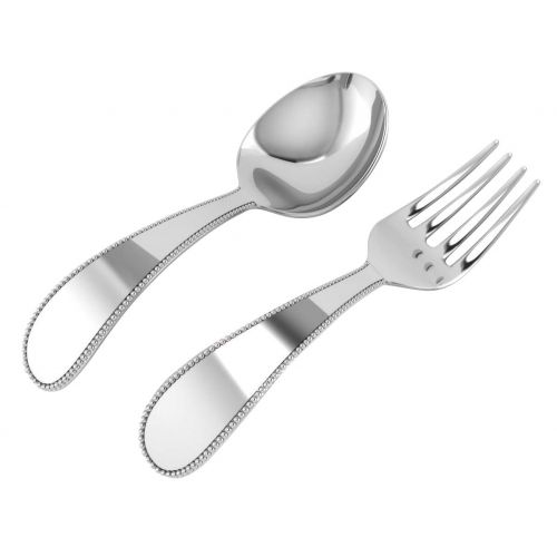  [아마존베스트]Miza Sterling Beaded Silver Baby Spoon & Fork Set