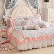 Mizone LELVA Romantic Rose Floral Design Duvet Cover Set for Girls Cotton 4 Piece Chic Shabby Lace Ruffle Bedding Full