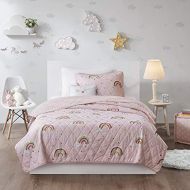 [아마존베스트]Mizone Kids Alicia Rainbow with Metallic Printed Stars Reversible Coverlet Set Pink Full/Queen