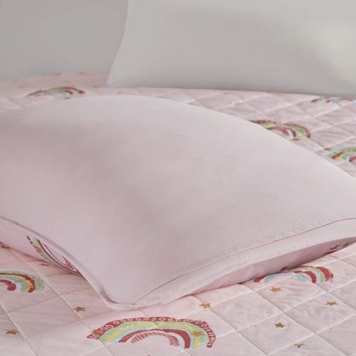  [아마존베스트]Mizone Kids Alicia Rainbow with Metallic Printed Stars Reversible Coverlet Set Pink Full/Queen