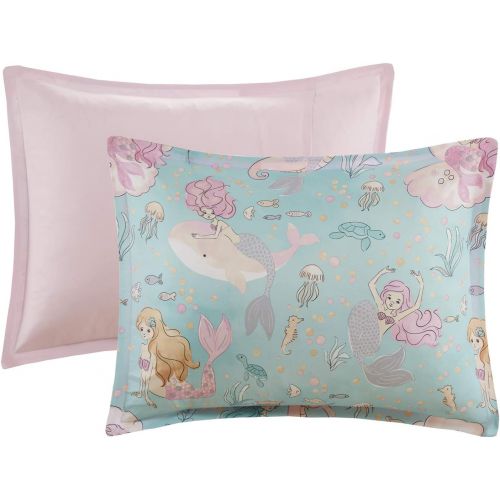  [아마존베스트]Mizone Kids Mi Zone Kids Darya Comforter Mermaid Clam Shell Sea Ocean Whale Fish Printed Scale Pillow Ultra-Soft Overfilled Down Alternative Hypoallergenic All Season Bedding-Set, Twin, Aqua/P