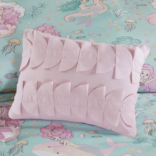  [아마존베스트]Mizone Kids Mi Zone Kids Darya Comforter Mermaid Clam Shell Sea Ocean Whale Fish Printed Scale Pillow Ultra-Soft Overfilled Down Alternative Hypoallergenic All Season Bedding-Set, Twin, Aqua/P