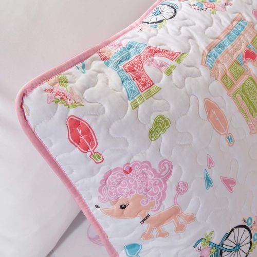  [아마존베스트]Mizone Kids Mi Zone Kids Bonjour Twin Bedding for Girls Quilt Set - Pink, French Paris  3 Piece Kids Girls Quilts  Ultra Soft Microfiber Quilt Sets Coverlet