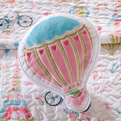  [아마존베스트]Mizone Kids Mi Zone Kids Bonjour Twin Bedding for Girls Quilt Set - Pink, French Paris  3 Piece Kids Girls Quilts  Ultra Soft Microfiber Quilt Sets Coverlet