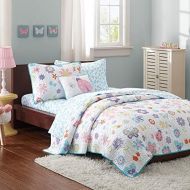[아마존베스트]Mizone Kids Mi Zone kids - Fluttering Farrah Complete Quilted Coverlet And Sheet Set - White, Blue, Purple - Twin - Floral Print - Includes 1 Coverlet, 1 Pillowcase, 1 Sham, 1 Pillow, 1 Fitted