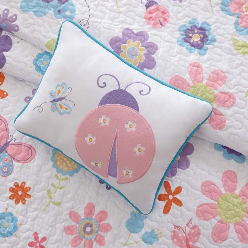  [아마존베스트]Mizone Kids Mi Zone kids - Fluttering Farrah Complete Quilted Coverlet And Sheet Set - White, Blue, Purple - Twin - Floral Print - Includes 1 Coverlet, 1 Pillowcase, 1 Sham, 1 Pillow, 1 Fitted