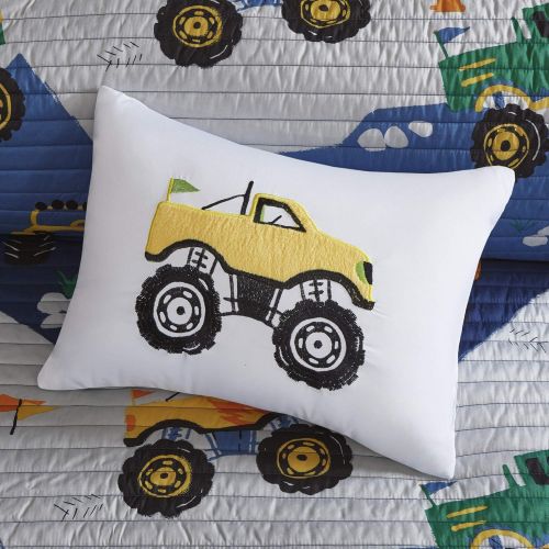  [아마존베스트]Mi Zone Kids Reversible Quilt Set, Vibrant Fun Design, Lightweight All Season Children Bedding, Coverlet Bedspread, Boys Bedroom Decor, Twin, Nash Big Wheel Monster Trucks