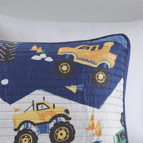  [아마존베스트]Mi Zone Kids Reversible Quilt Set, Vibrant Fun Design, Lightweight All Season Children Bedding, Coverlet Bedspread, Boys Bedroom Decor, Twin, Nash Big Wheel Monster Trucks