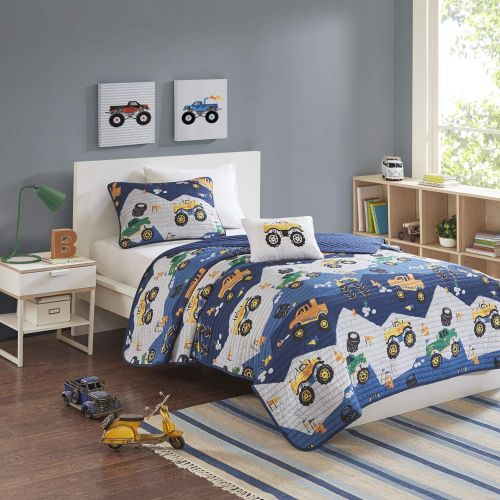  [아마존베스트]Mi Zone Kids Reversible Quilt Set, Vibrant Fun Design, Lightweight All Season Children Bedding, Coverlet Bedspread, Boys Bedroom Decor, Twin, Nash Big Wheel Monster Trucks