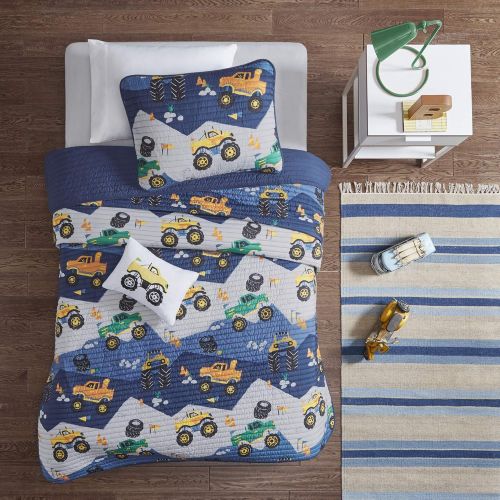  [아마존베스트]Mi Zone Kids Reversible Quilt Set, Vibrant Fun Design, Lightweight All Season Children Bedding, Coverlet Bedspread, Boys Bedroom Decor, Twin, Nash Big Wheel Monster Trucks