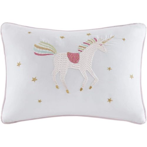  [아마존베스트]Mi Zone Kids Alicia 3 Piece Kids Coverlet Adorable Rainbow, Metallic Print Stars Design Embroidered Unicorn Toss Pillow Fun All Season Quilt Bedding Set with Matching Sham, Twin, P