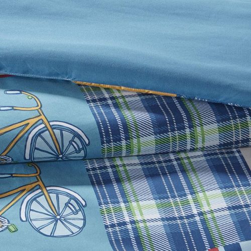  Mizone Kids Mi Zone Kids Choo Choo Charlie Twin Kids Bedding Sets for Boys - Blue, Parchwork Trains, Plane, Plaid  6 Pieces Boy Comforter Set  Ultra Soft Microfiber Kid Childrens Bedroom Com