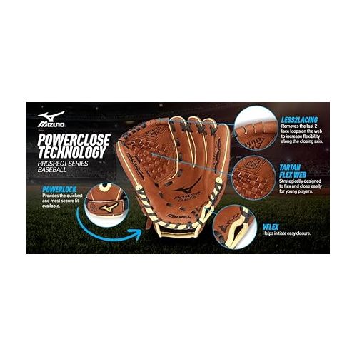 미즈노 Mizuno GPP1050Y3RY Prospect Series PowerClose Baseball Gloves, 10.5
