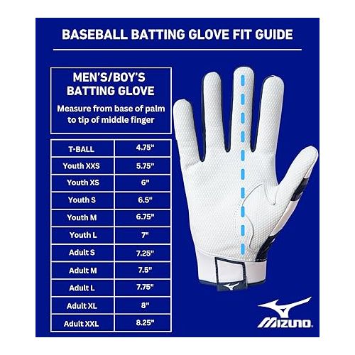 미즈노 Mizuno B-303 Pro Adult Baseball Batting Gloves | Pair | Double Cabretta Leather Palm | AirMesh Inserts | QuikAdjust Wrist Tab