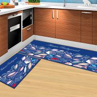 Mjia Rugs Kitchen Rugs Set,2PCS Blue Ocean Fish 7MM Thickness Carpet,5080+50160cm,Non-Slip Kitchen Mats and Rugs Runner Set Rubber Backing Durable Floor Mat Doormat Machine Washable