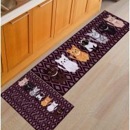 Mjia Rugs Kitchen Mats Non Slip Kitchen Rugs Doormat,2PCS Cute cat 7MM Thickness Carpet,6090+60180cm,Area Floor Mats Bedroom Anti-Fatigue Carpet Cushioned Door Mats Sets