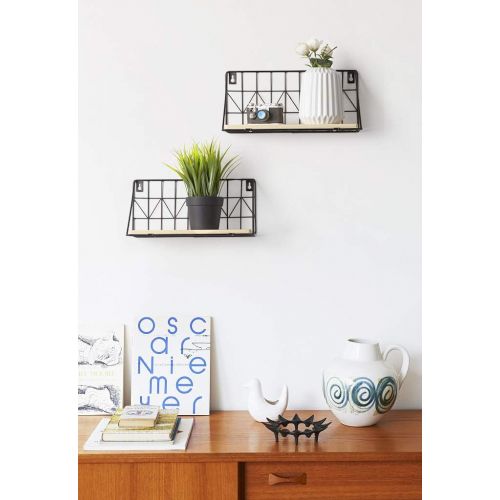  [아마존 핫딜] [아마존핫딜]Mkono 2 Set Floating Shelves Wall Mounted Rustic Metal Wire Storage Shelves for Picture Frames, Collectibles, Decorative Items, Great for Living Room, Office, Bedroom, Bathroom, Ki