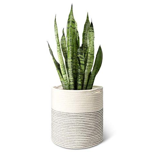  Mkono Cotton Rope Plant Basket Modern Indoor Planter Up to 11 Inch Pot Woven Storage Organizer with Handles Home Decor, 12 x 12