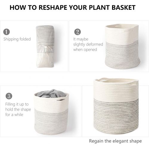  Mkono Cotton Rope Plant Basket Modern Indoor Planter Up to 11 Inch Pot Woven Storage Organizer with Handles Home Decor, 12 x 12