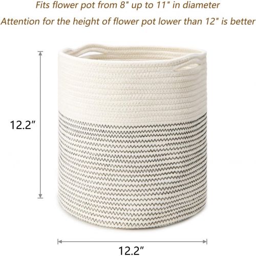  Mkono Cotton Rope Plant Basket Modern Indoor Planter Up to 11 Inch Pot Woven Storage Organizer with Handles Home Decor, 12 x 12