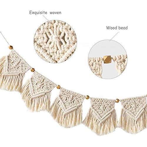  Visit the Mkouo Store Mkono Macrame Woven Wall Hanging Fringe Garland Banner Bohemian Wall Decor