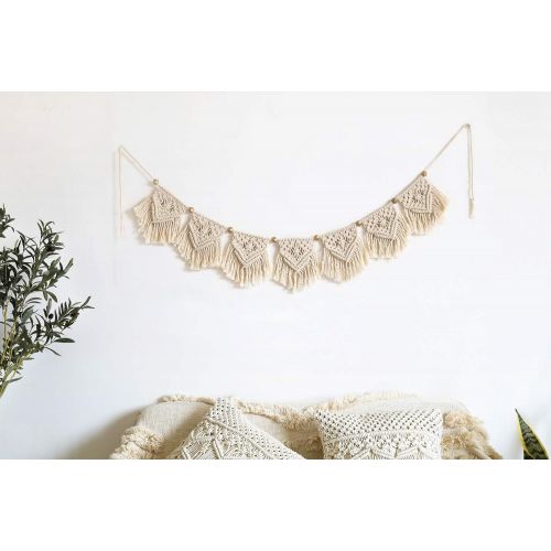  Visit the Mkouo Store Mkono Macrame Woven Wall Hanging Fringe Garland Banner Bohemian Wall Decor