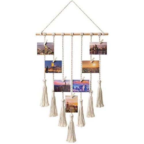  Visit the Mkouo Store Mkouo Hanging Photo Display Macrame Wall Hanging Picture Organiser
