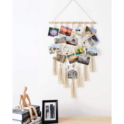  Visit the Mkouo Store Mkouo Hanging Photo Display Macrame Wall Hanging Picture Organiser