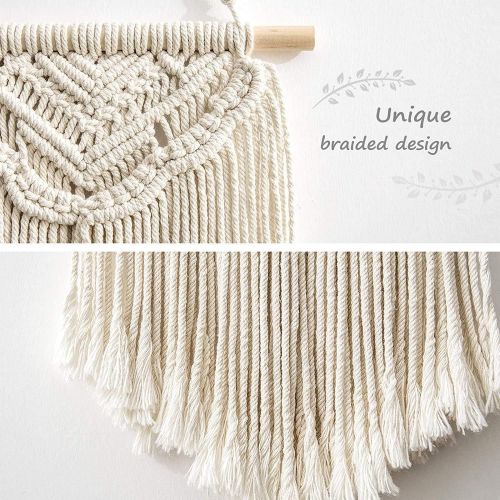  Visit the Mkouo Store Mkouo Small Macrame Wall Hanging Decor Boho Chic Bohemian Woven Home Decoration for Apartment Bedroom Living Room Gallery