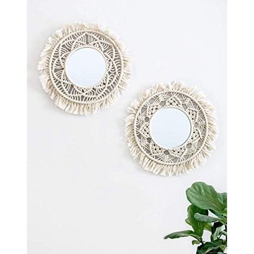  Visit the Mkouo Store Mkouo Hanging Wall Mirror with Macrame Rim Set of 2 Small Round Decoratic Boho Antique Mirror for Apartment LivingRoom Bedroom Baby Nursery, Beautiful Gift Ideas