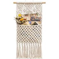 Visit the Mkouo Store Mkouo Makramee Magazine Storage Organiser Wall Mount Cotton Wovening Hanging Pocket,Boho Home Decor, Ivory, 33 cm (W) x 73 cm (L)