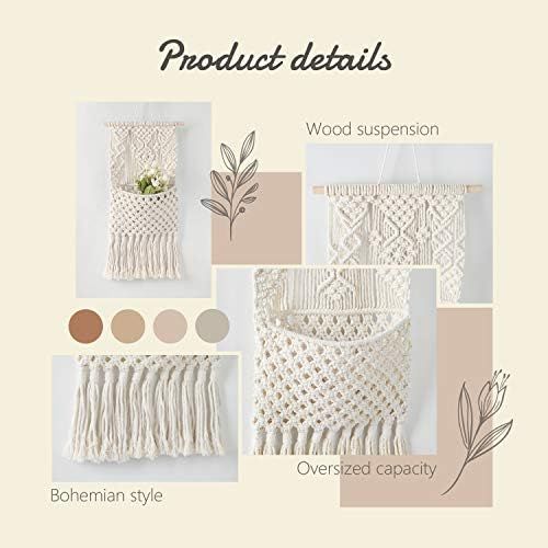  Visit the Mkouo Store Mkouo Makramee Magazine Storage Organiser Wall Mount Cotton Wovening Hanging Pocket,Boho Home Decor, Ivory, 33 cm (W) x 73 cm (L)