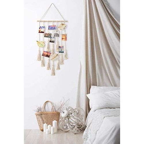  Visit the Mkouo Store Mkouo Hanging Photo Display Macrame Wall Hanging Picture Organiser