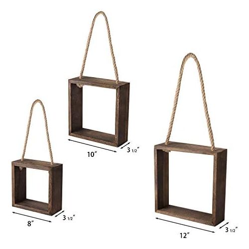  Visit the Mkouo Store Mkouo Hanging Square Floating Shelves Wall Mounted Cube Shelf Rustic Shadow Boxes Decorative Storage Organizer for Home Office Coffee Shop Set of 3 Brown