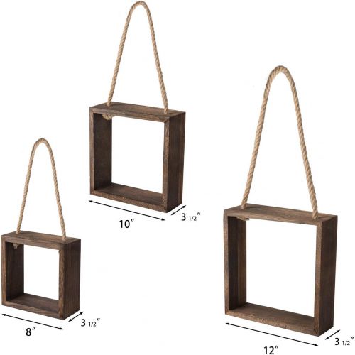  Visit the Mkouo Store Mkouo Hanging Square Floating Shelves Wall Mounted Cube Shelf Rustic Shadow Boxes Decorative Storage Organizer for Home Office Coffee Shop Set of 3 Brown