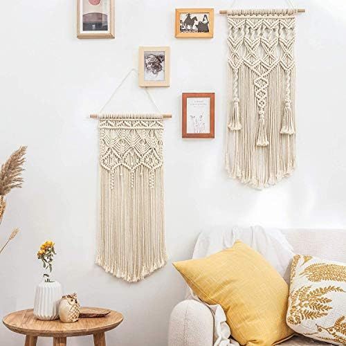  Besuchen Sie den Mkouo-Store Mkouo 2 Pcs Makramee Woven Wandbehang Boho Chic Bohemian Home Geometric Art Decor - Schoene Wohnungs-Schlafsaal-Raumdekoration, 71cm (L) x 33cm (W) and 73cm (L) x 33cm (W)