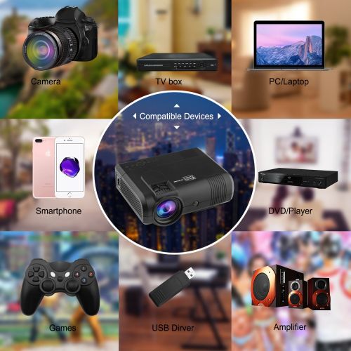  Upgraded Mlison Projector Video Home TV Theater 1080p Laptop +30% Lumens Led Mini Portable Multimedia Game Projector for PC iphone Smartphone PS4 PS3 Amazon Fire TV Stick, HDMI, VG