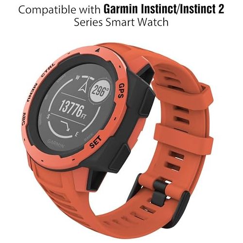  MoKo Watch Strap Compatible with Garmin Instinct Esports/Solar/Tactical/Tide Military Watch,Soft Silicone Adjustable Replacement Band Fit Garmin Instinct 2 Sports GPS Smart Watch - Flame Red