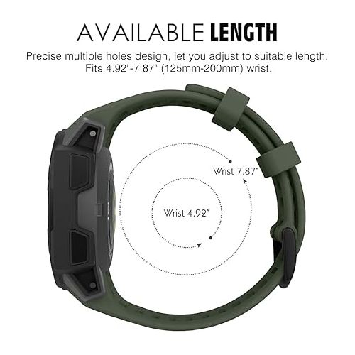  MoKo Strap Compatible with Garmin Instinct/Instinct Solar/Tactical/Instinct 2 GPS Smartwatch, 22mm Soft Silicone Sport Replacement Watch Band Wristband, Army Green