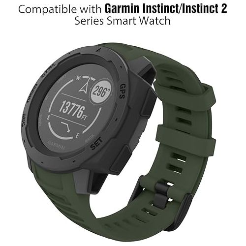  MoKo Strap Compatible with Garmin Instinct/Instinct Solar/Tactical/Instinct 2 GPS Smartwatch, 22mm Soft Silicone Sport Replacement Watch Band Wristband, Army Green