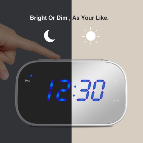  MoKo Mirror Alarm Clock, Large 1.4 LED Display Table Desk Lamp Makeup Mirror Travel Clock for Office Bedroom Bathroom, Dual Alarm with Snooze, Dimmer Control, Backup Battery (Not I